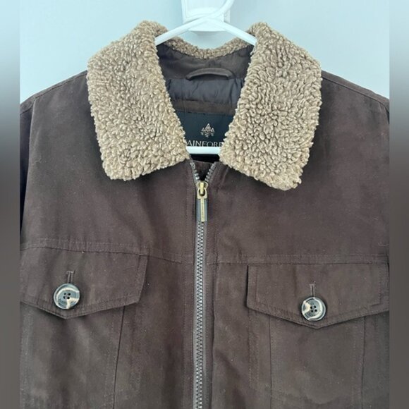 Rainforest Brown Hooded Coat Mens Size L Faux Suede Winter Jacket - Picture 3 of 10